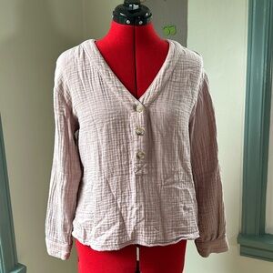 Madewell Pink Double Gauze Cotton Long Sleeve Top